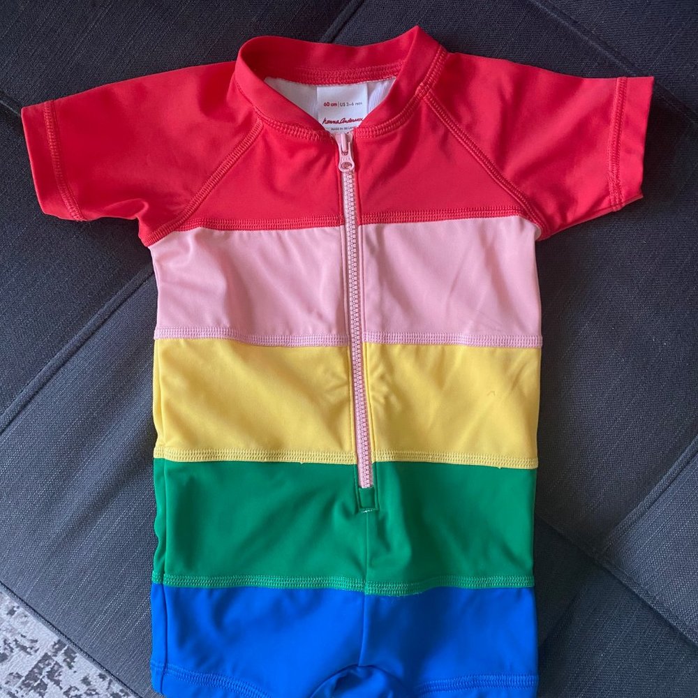 Hanna Andersson Baby 1pc Rainbow Stripe Swimsuit Rash Guard 3-6 month